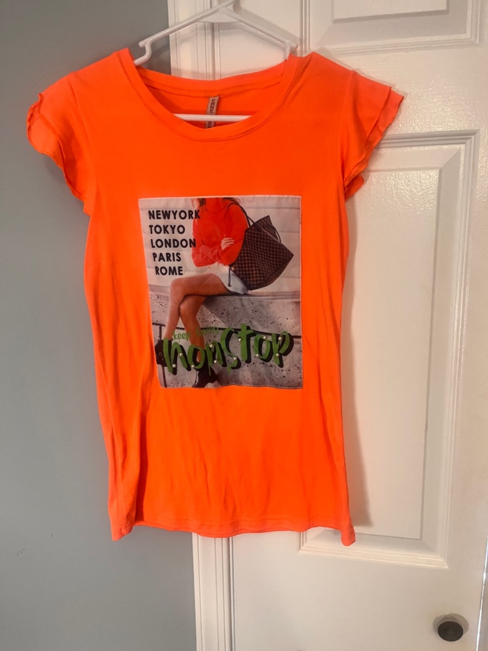 Jordan Neon Orange Graphic Tee with City Print